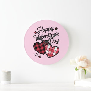 Grande Horloge Ronde Joyeuse Saint-Valentin Léopard Carreaux Amour Coeu