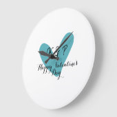 Grande Horloge Ronde Joyeuse Saint-Valentin turquoise cœur nom lettre (Angle)