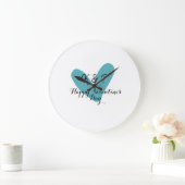Grande Horloge Ronde Joyeuse Saint-Valentin turquoise cœur nom lettre (Maison)