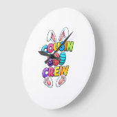 Grande Horloge Ronde Joyeuses Pâques Cousin Crew Lapin Famille Équivale (Angle)