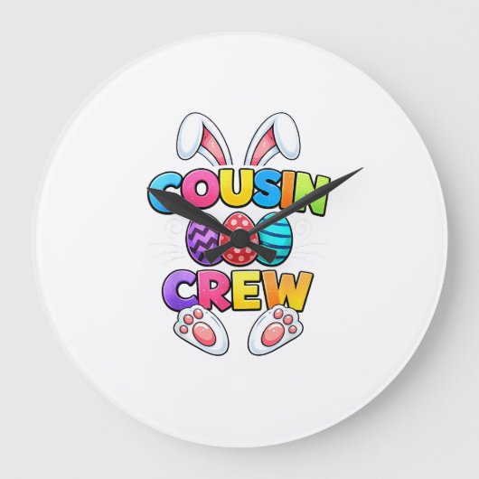 Grande Horloge Ronde Joyeuses Pâques Cousin Crew Lapin Famille Équivale (Recto)