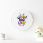 Grande Horloge Ronde Joyeuses Pâques Cousin Crew Lapin Famille Équivale (Maison)