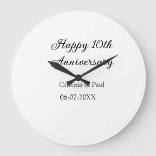 Grande Horloge Ronde Joyeux 10ème anniversaire de mariage simple nom mi