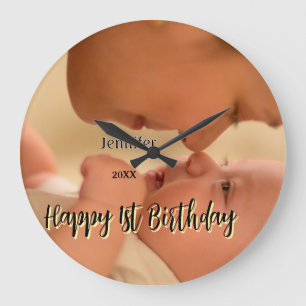 Grande Horloge Ronde Joyeux 1er anniversaire enfants bébé mère noir jau