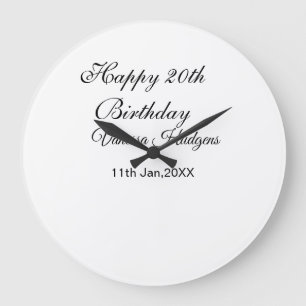 Grande Horloge Ronde Joyeux 20e anniversaire nom date simple minimal