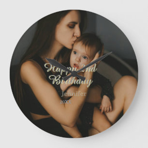 Grande Horloge Ronde Joyeux 2ème anniversaire enfants bébé mère jaune g