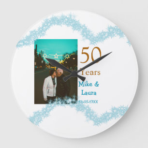 Grande Horloge Ronde Joyeux 50e anniversaire nom couple date mariage