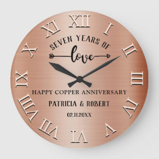 Grande Horloge Ronde Joyeux 7e anniversaire Mariage de cuivre