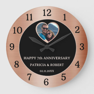Grande Horloge Ronde Joyeux 7ème Anniversaire de Mariage en Cuivre Coeu