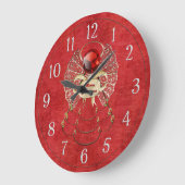 Grande Horloge Ronde Joyeux Ange de Noël - Rouge (Angle)