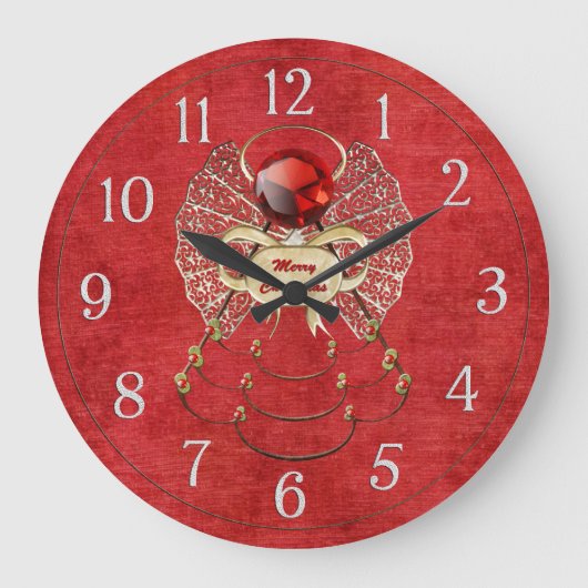 Grande Horloge Ronde Joyeux Ange de Noël - Rouge (Recto)
