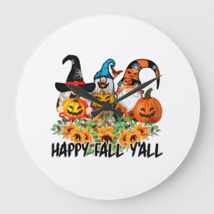 Grande Horloge Ronde Joyeux Automne à Tous Gnome Léopard Gnome Tourneso
