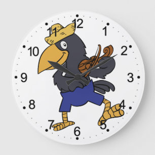 Grande Horloge Ronde Joyeux Corbeau jouant du violon choisir la couleu