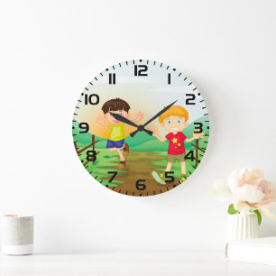 Grande Horloge Ronde Joyeux Enfants Jouant À L'Extérieur