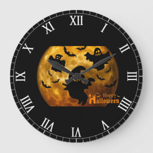 Grande Horloge Ronde Joyeux fantôme d'Halloween et chauves-souris
