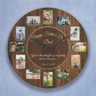 Grande Horloge Ronde Joyeux Fathers Day Rustic Wood Photo de modèle