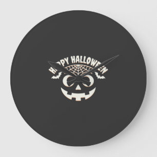 Grande Horloge Ronde Joyeux Halloween Citrouille Visage Design_1
