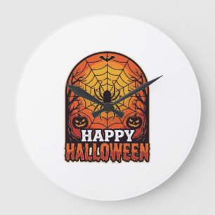 Grande Horloge Ronde Joyeux Halloween Toile d'Araignée Gravure Vintage