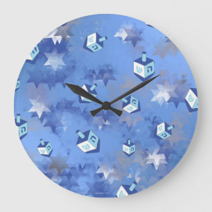 Grande Horloge Ronde Joyeux Hanouka Étoile Filante et Toupies de Hanouk