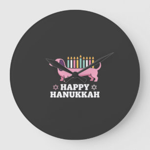 Grande Horloge Ronde Joyeux Hanukkah chien teckel