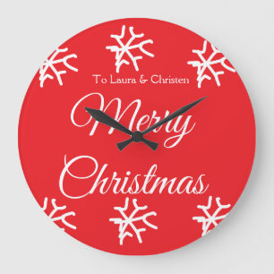 Grande Horloge Ronde Joyeux Noël ajoutez nom texte cadeau personnalisé