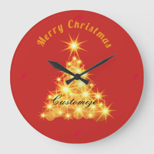 Grande Horloge Ronde Joyeux Noël Arbre d'or Thunder_Cove