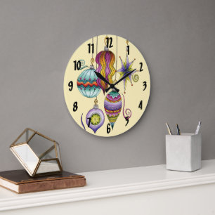 Grande Horloge Ronde Joyeux Noël élégant et fantaisie ornements en verr