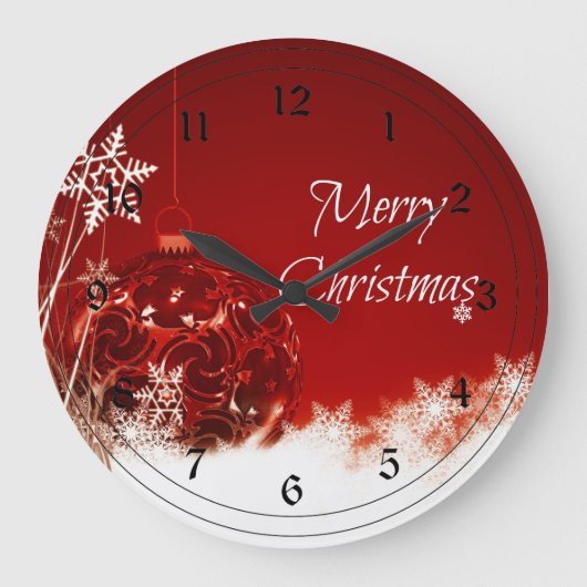Grande Horloge Ronde Joyeux Noël en rouge et blanc (Recto)