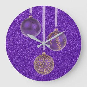 Grande Horloge Ronde Joyeux Noël Parties scintillant violet Baubles Élé