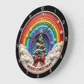 Grande Horloge Ronde Joyeux Noël Rainbow Art (Angle)