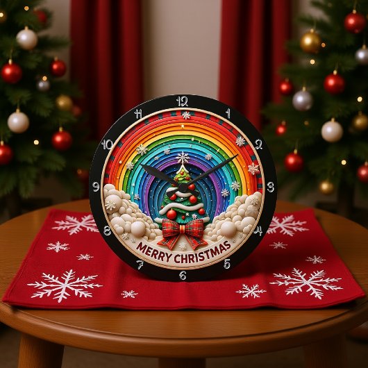 Grande Horloge Ronde Joyeux Noël Rainbow Art