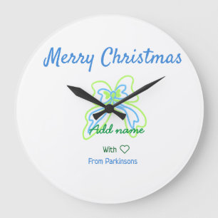 Grande Horloge Ronde Joyeux noël vert bleu arc ajouter nom de famille t