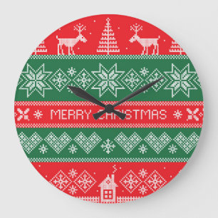 Grande Horloge Ronde Joyeux Noël : vintage motif festif.