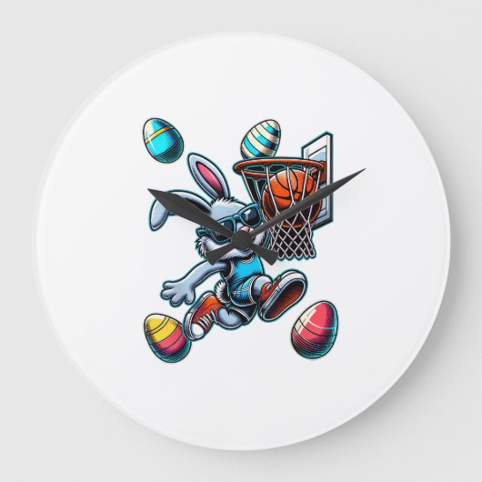 Grande Horloge Ronde Joyeux Pâques Basketball Garçons Lapin de Pâques D (Recto)