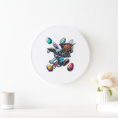 Grande Horloge Ronde Joyeux Pâques Basketball Garçons Lapin de Pâques D (Maison)