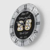 Grande Horloge Ronde Joyeux Personnalisation Argent 25e Anniversaire (Angle)