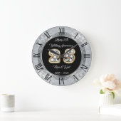 Grande Horloge Ronde Joyeux Personnalisation Argent 25e Anniversaire (Maison)