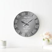 Grande Horloge Ronde Joyeux Personnalisé Argent 25e Anniversaire (Maison)