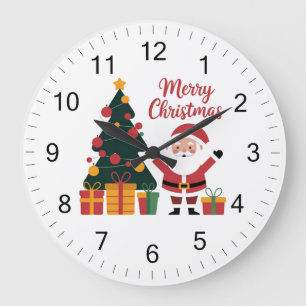 Grande Horloge Ronde Joyeux sapin de Noël Père Noël avec présents