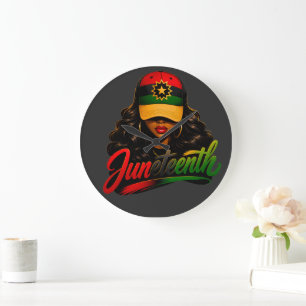 Grande Horloge Ronde Juneteenth Femmes Afro Noires Mélanine Liberté 186