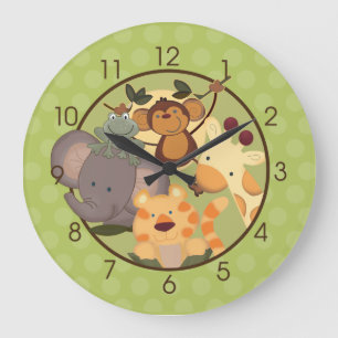 Grande Horloge Ronde Jungle Safari Nursery Wall Clock