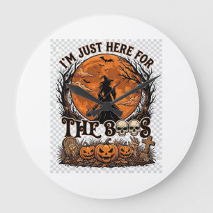 Grande Horloge Ronde Juste ici Boos Halloween Sorcière Lune Citrouilles