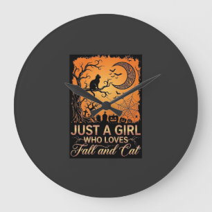 Grande Horloge Ronde Juste une fille qui aime la chatte d'automne Hallo