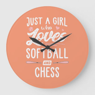 Grande Horloge Ronde juste une fille qui aime le softball et le cadeau