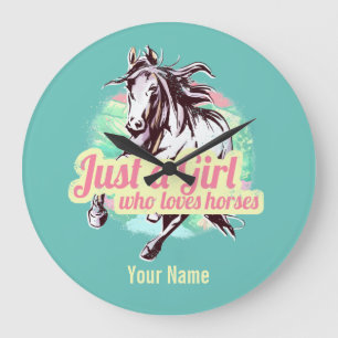 Grande Horloge Ronde Juste Une Fille Qui Aime Les Chevaux Aquarelle Vin