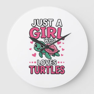 Grande Horloge Ronde Juste une fille qui aime les tortues Vecteur de to