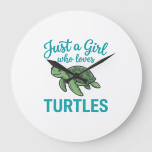 Grande Horloge Ronde Juste une fille qui aime les tortues Vintage Gravu