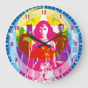 Grande Horloge Ronde Justice League   Retro Group & Logo Pop Art