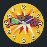 Grande Horloge Ronde KA-POW Amusement Bande Dessinée Rétro Art Pop<br><div class="desc">Horloges de bandes dessinées de super-héros à la mode qui sont sûres d'ajouter une touche de couleur à une gamme de pièces autour de votre maison ou de votre bureau. Un moyen idéal de vous traiter ou de traiter quelqu'un que vous connaissez avec ces horloges de designer de convention de...</div>