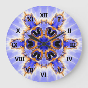 Grande Horloge Ronde Kaleidoscope fractal bleu